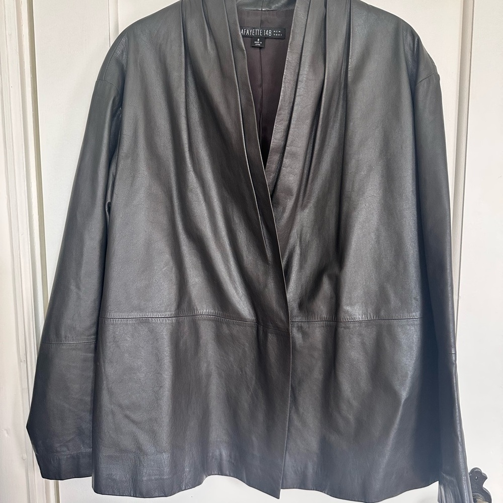 Lafayette 148 New York Chocolate Brown Leather Jacket –Refined & Timeless | Sz 8